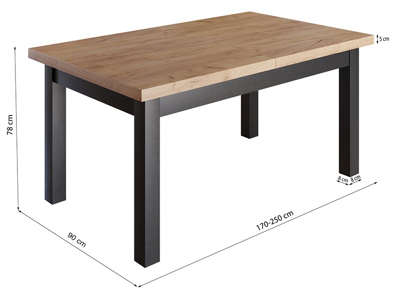 stół rozkładany - hermes - 90x170x250 cm