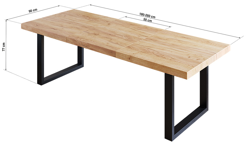stół rozkładany loftowy 180x90 - wymiary
